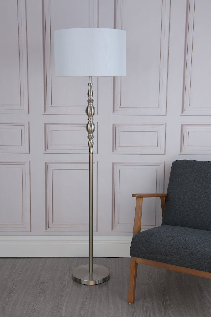 Madrid Floor Lamp Satin Chrome With Shade <br>Satin Chrome