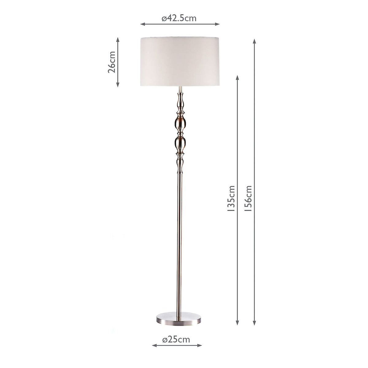 Madrid Floor Lamp Satin Chrome With Shade <br>Satin Chrome