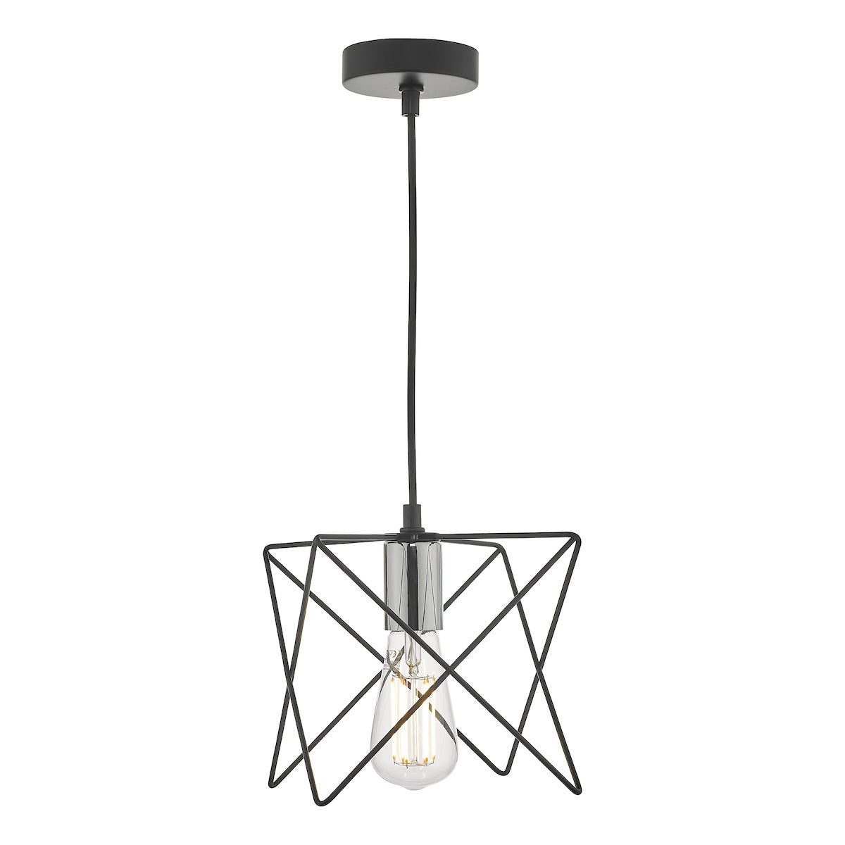 Midi 1 Light Pendant Black and Polished Chrome<br>Matt Black