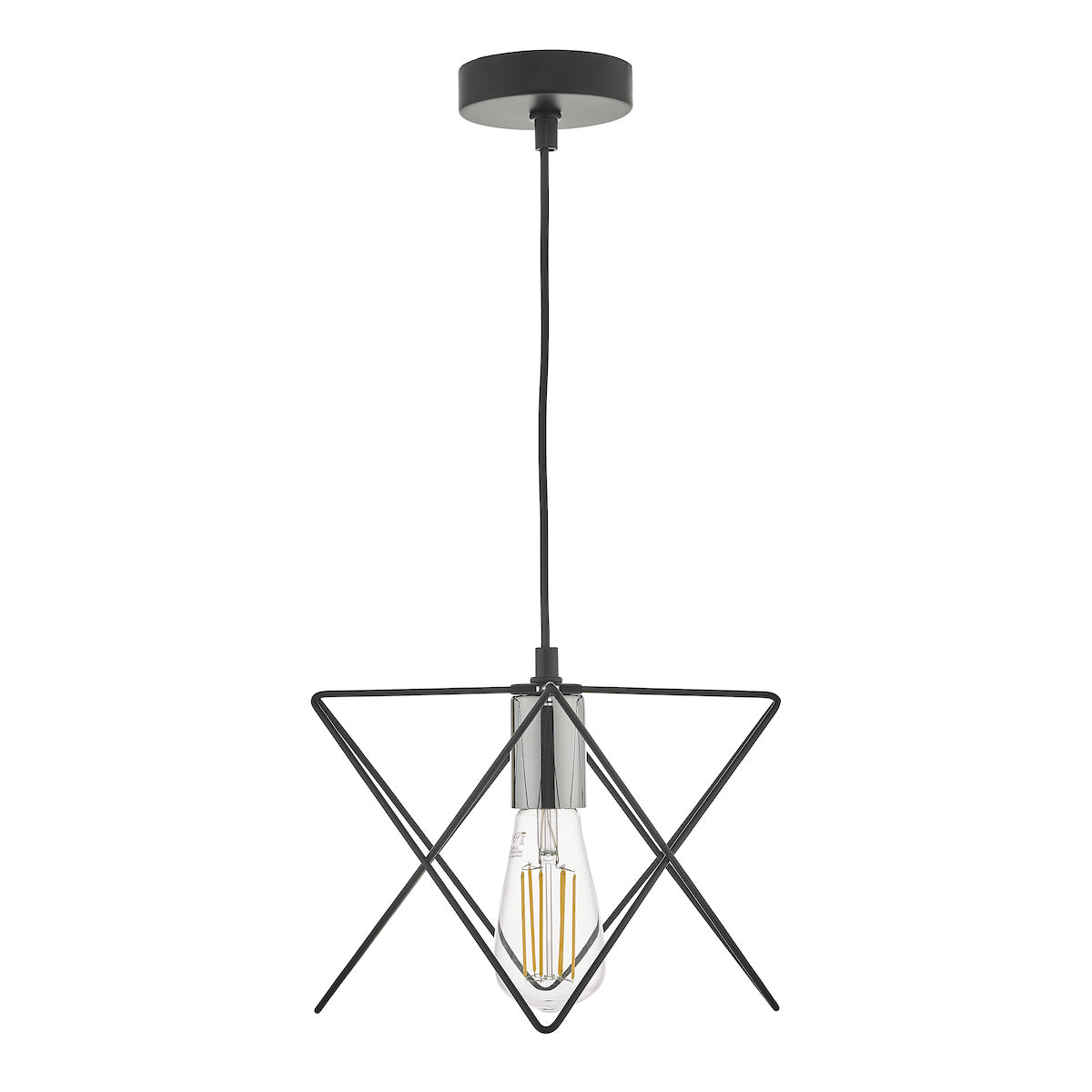 Midi 1 Light Pendant Black and Polished Chrome<br>Matt Black