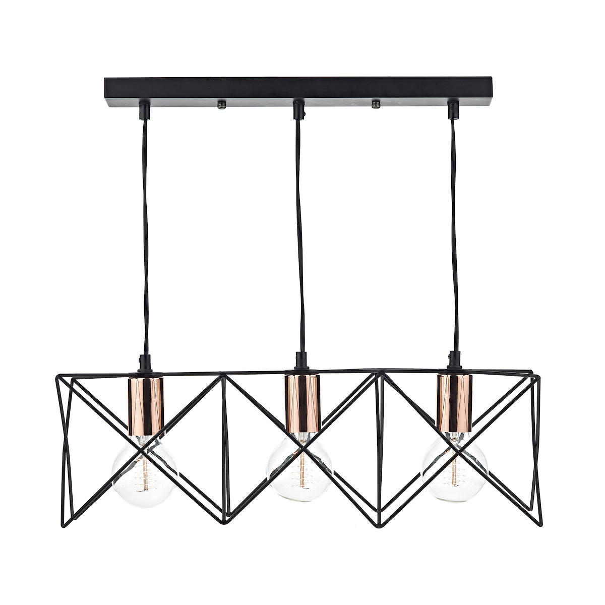 Midi 3 Light Bar Pendant Black & Bright Copper Detail<br>Matt Black