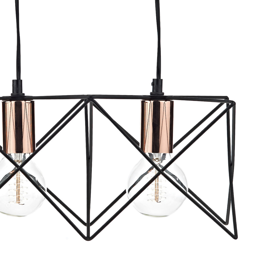 Midi 3 Light Bar Pendant Black & Bright Copper Detail<br>Matt Black
