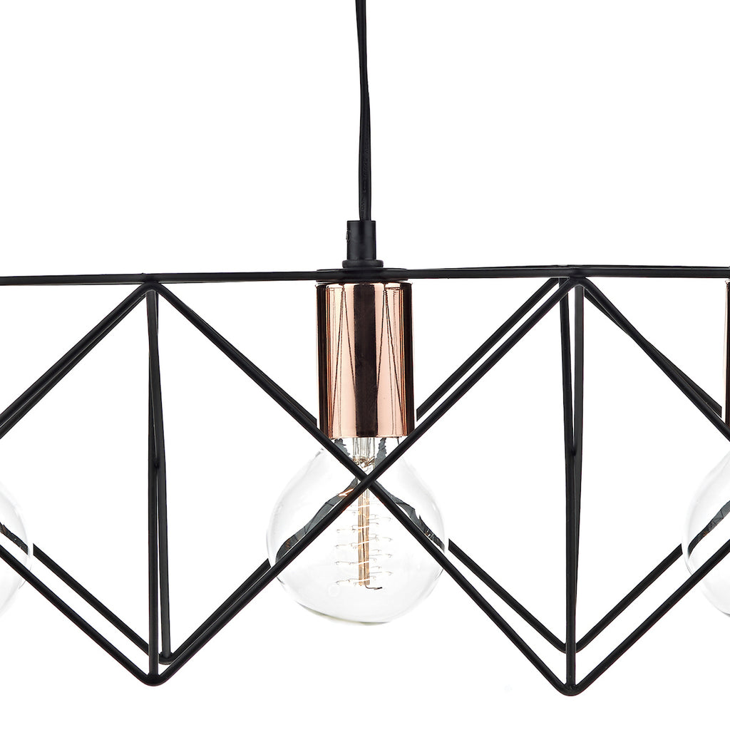 Midi 3 Light Bar Pendant Black & Bright Copper Detail<br>Matt Black