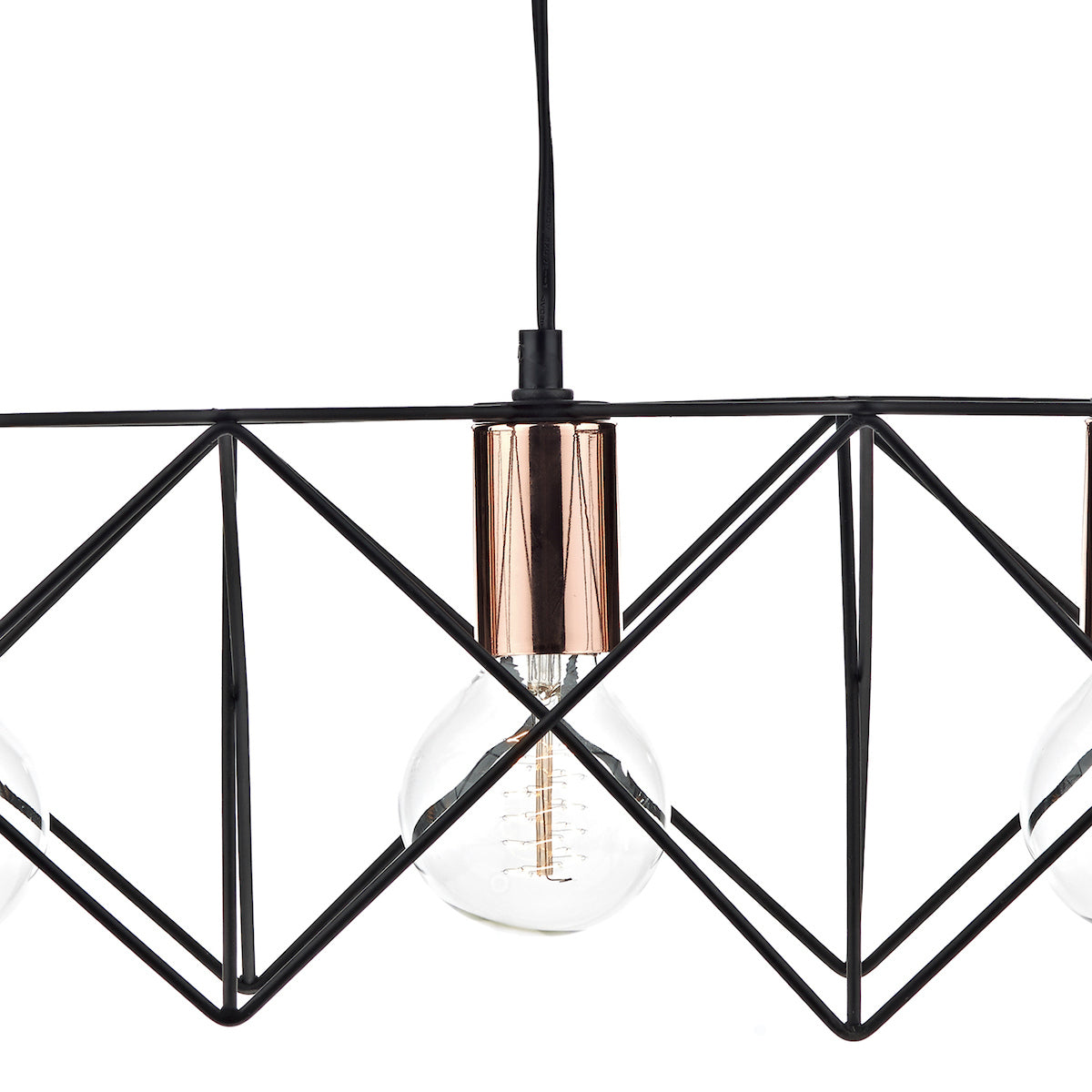 Midi 3 Light Bar Pendant Black & Bright Copper Detail<br>Matt Black