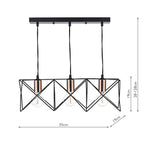 Midi 3 Light Bar Pendant Black & Bright Copper Detail<br>Matt Black