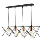 Midi 4 Light Bar Pendant Black & Copper Detail<br>Matt Black