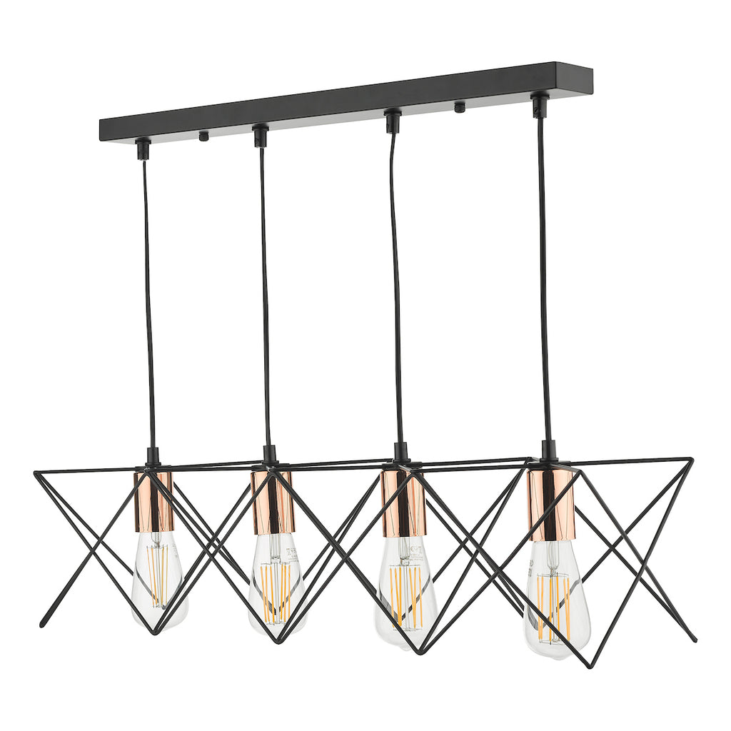 Midi 4 Light Bar Pendant Black & Copper Detail<br>Matt Black