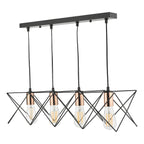 Midi 4 Light Bar Pendant Black & Copper Detail<br>Matt Black