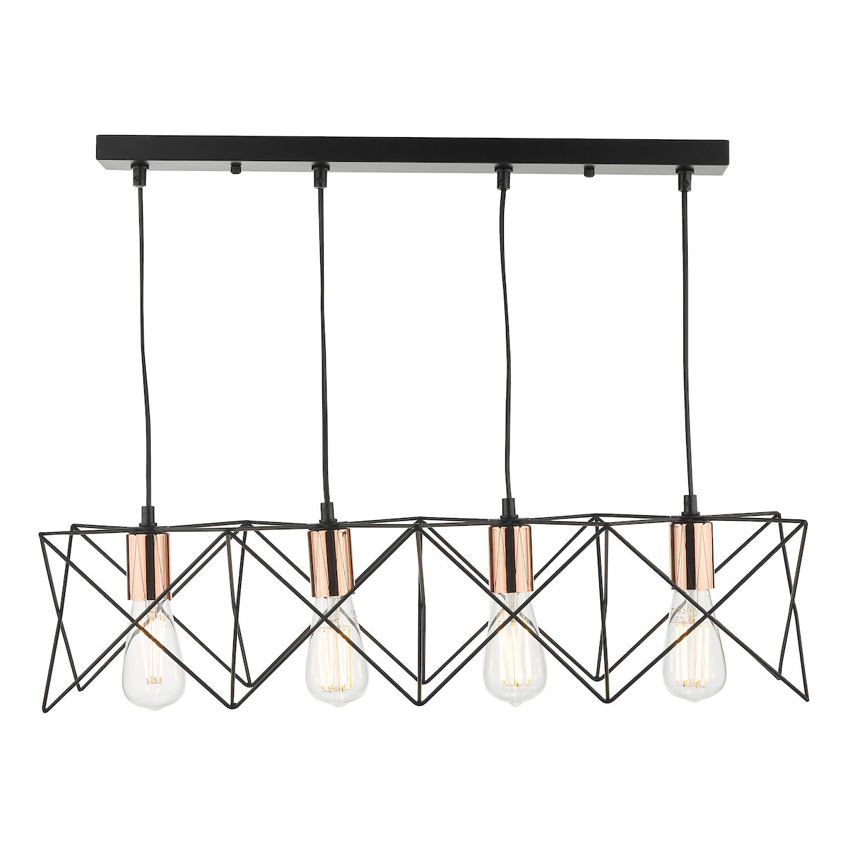 Midi 4 Light Bar Pendant Black & Copper Detail<br>Matt Black