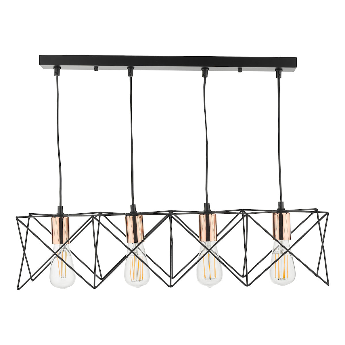 Midi 4 Light Bar Pendant Black & Copper Detail<br>Matt Black