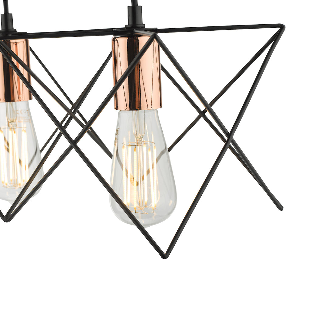 Midi 4 Light Bar Pendant Black & Copper Detail<br>Matt Black