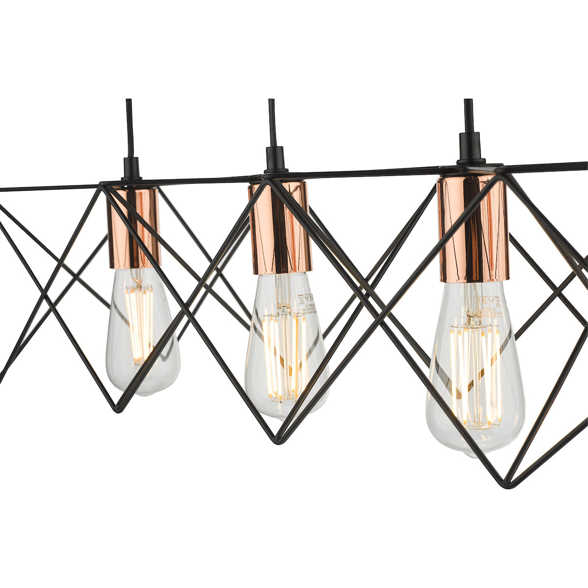 Midi 4 Light Bar Pendant Black & Copper Detail<br>Matt Black