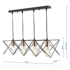 Midi 4 Light Bar Pendant Black & Copper Detail<br>Matt Black