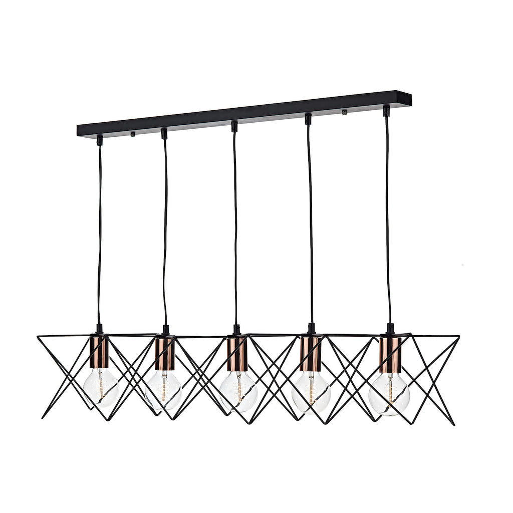 Midi Cage 5 Light Bar Pendant Matt Black Bright & Copper<br>Matt Black