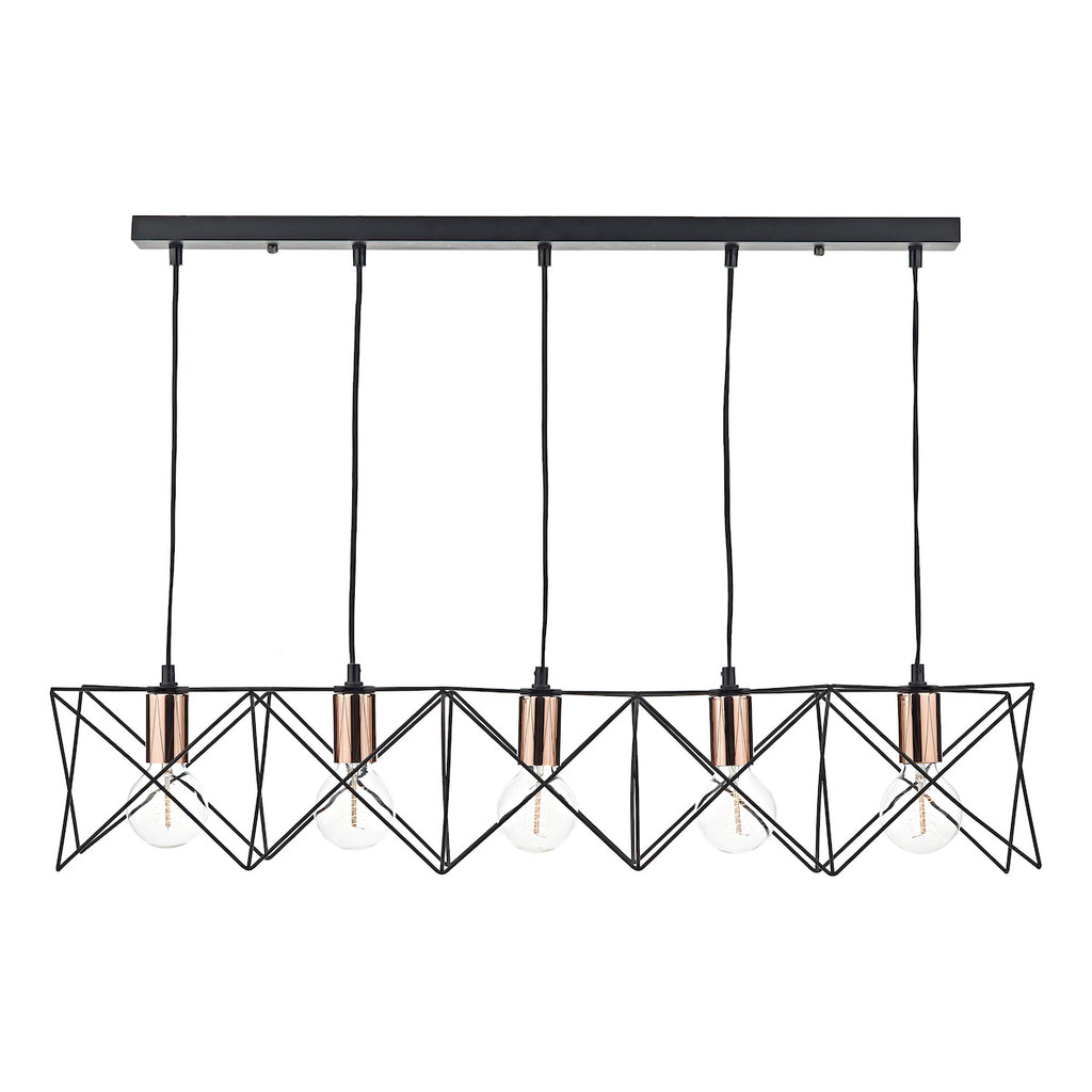Midi Cage 5 Light Bar Pendant Matt Black Bright & Copper<br>Matt Black