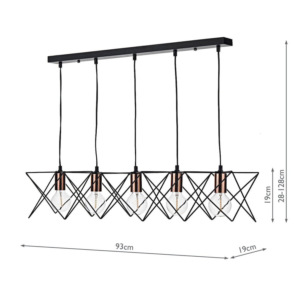 Midi Cage 5 Light Bar Pendant Matt Black Bright & Copper<br>Matt Black