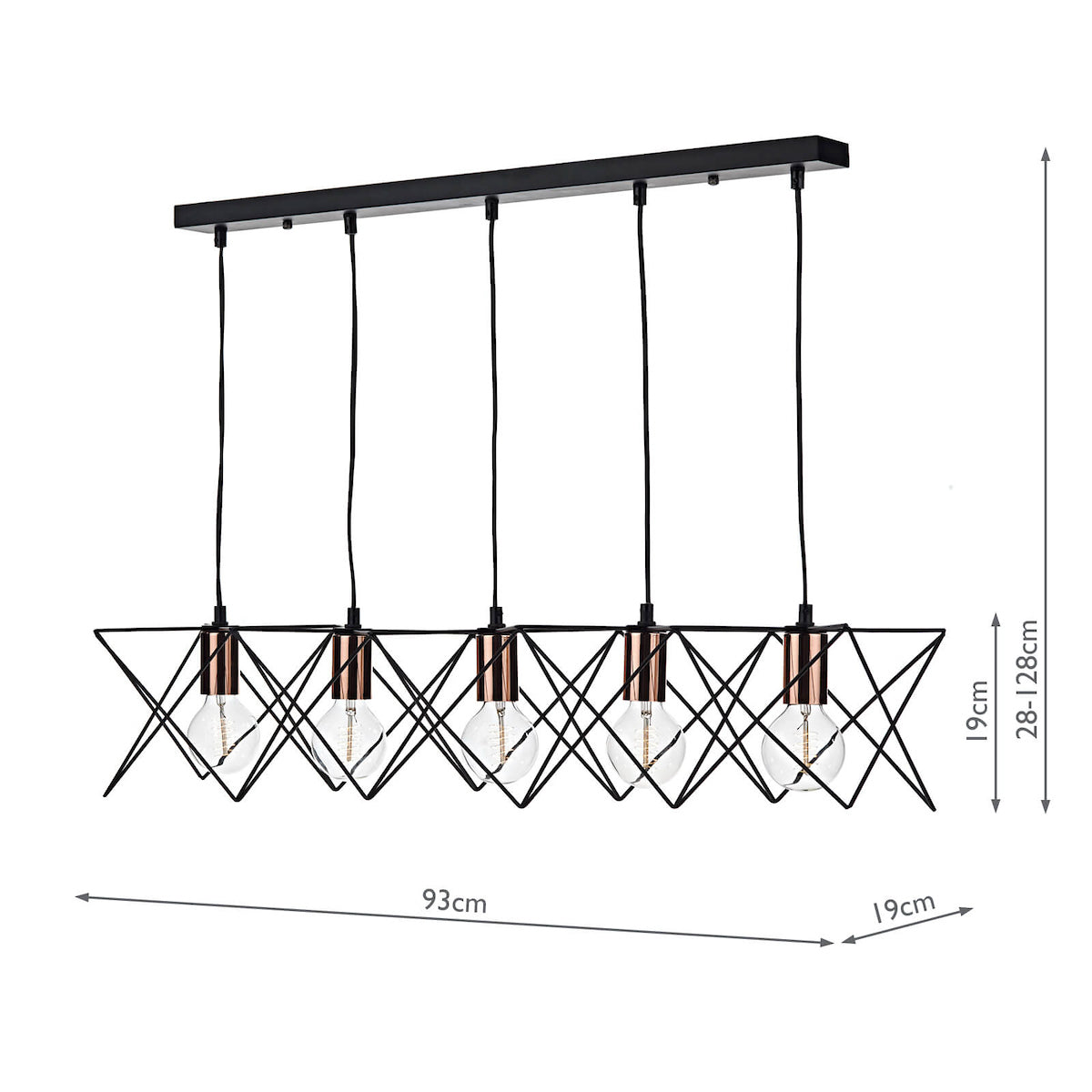 Midi Cage 5 Light Bar Pendant Matt Black Bright & Copper<br>Matt Black