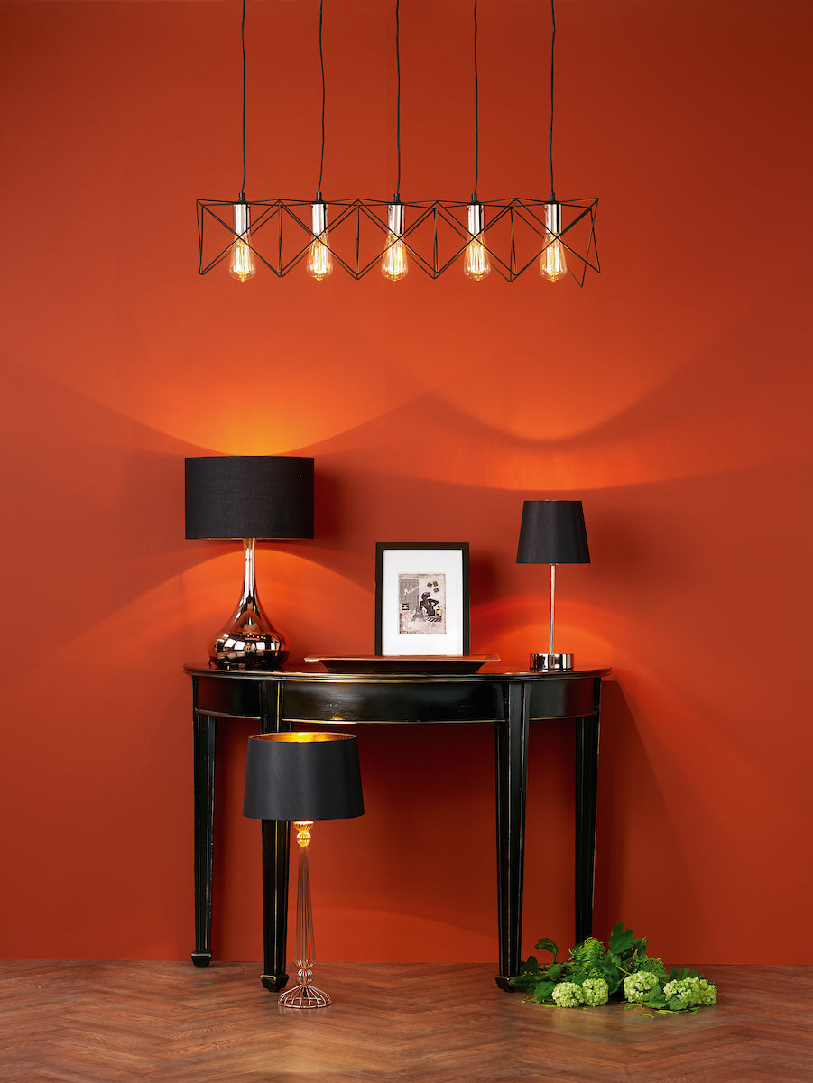 Midi 5lt Bar Pendant Black & Polished Chrome<br>Matt Black