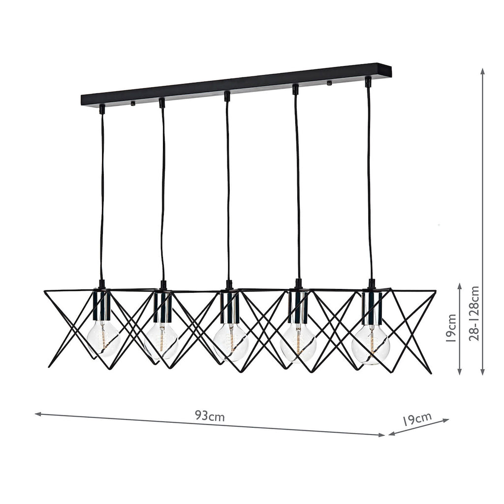 Midi 5lt Bar Pendant Black & Polished Chrome<br>Matt Black