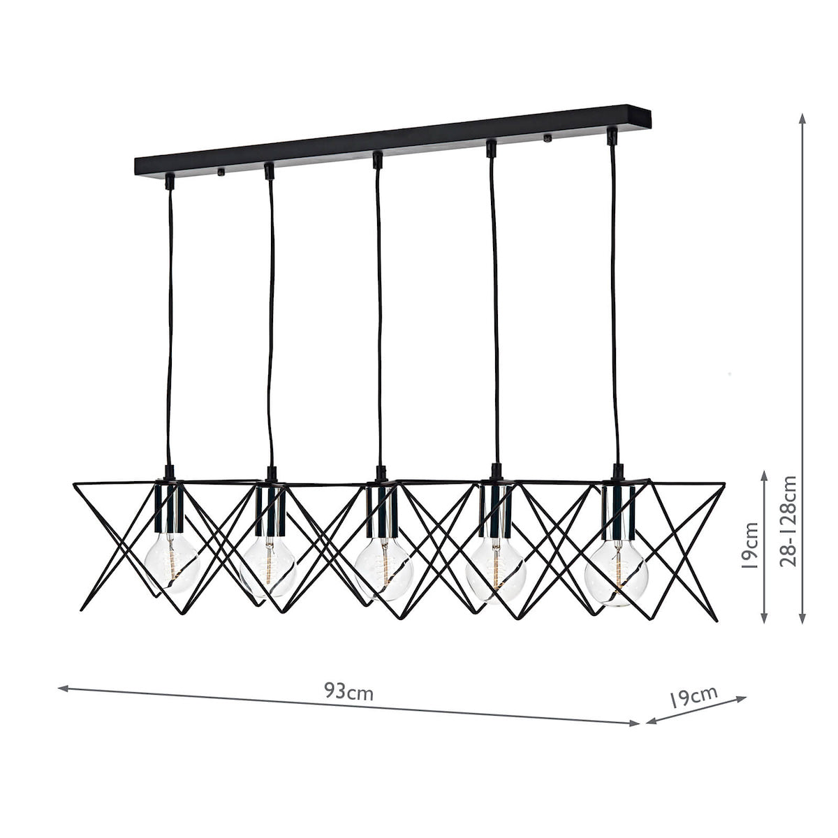 Midi 5lt Bar Pendant Black & Polished Chrome<br>Matt Black