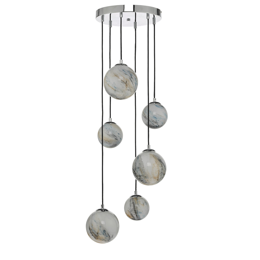 Mikara 6 Light Cluster Pendant Marble Effect Glass &amp; Polished ChromeMarble Effect Glass