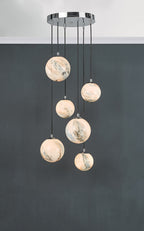 Mikara 6 Light Cluster Pendant Marble Effect Glass &amp; Polished ChromeMarble Effect Glass