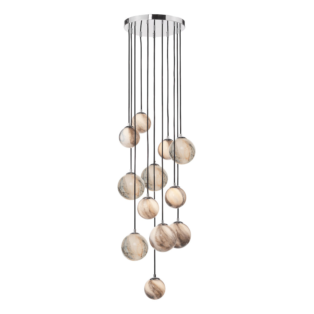 Mikara 12 Light Cluster Pendant Polished Chrome Glass 2.5M<br>Marble Effect Glass