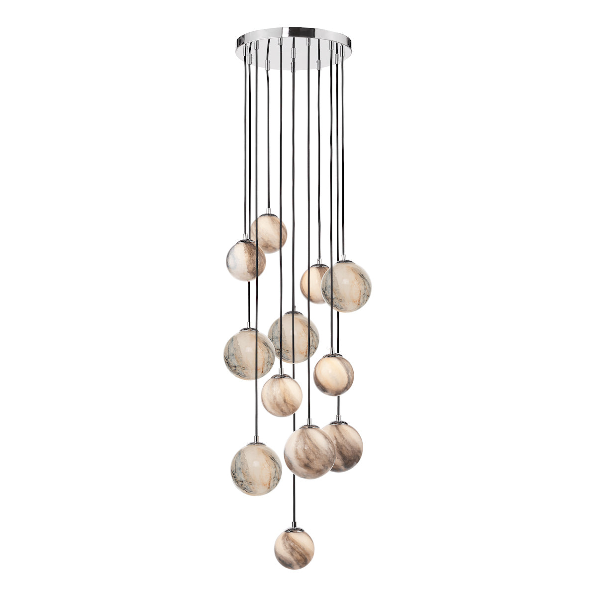 Mikara 12 Light Cluster Pendant Polished Chrome Glass 2.5M<br>Marble Effect Glass