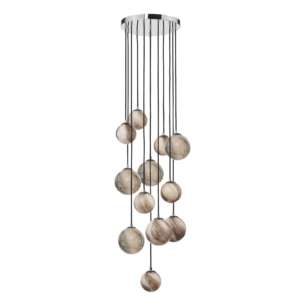 Mikara 12 Light Cluster Pendant Polished Chrome Glass 2.5M<br>Marble Effect Glass