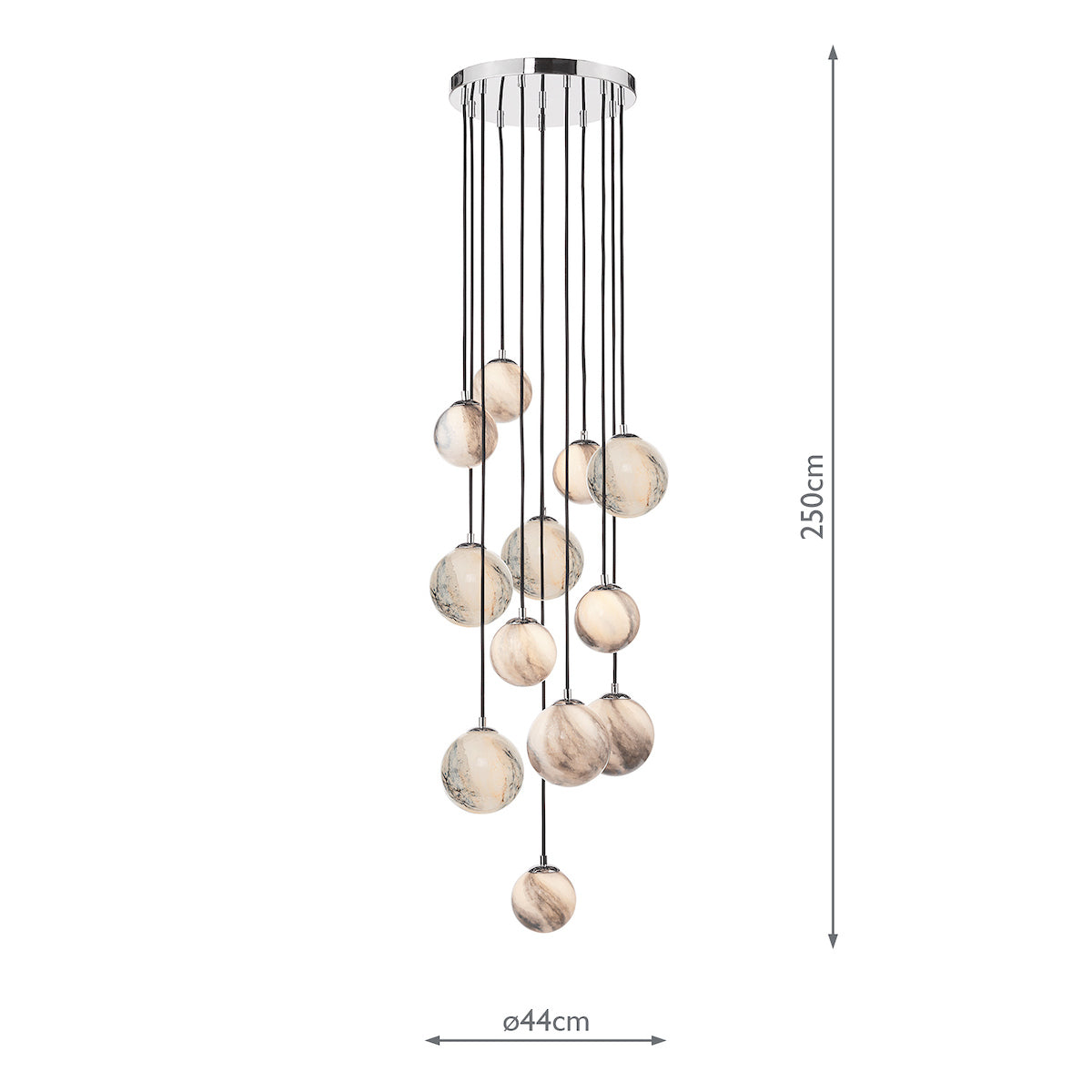 Mikara 12 Light Cluster Pendant Polished Chrome Glass 2.5M<br>Marble Effect Glass