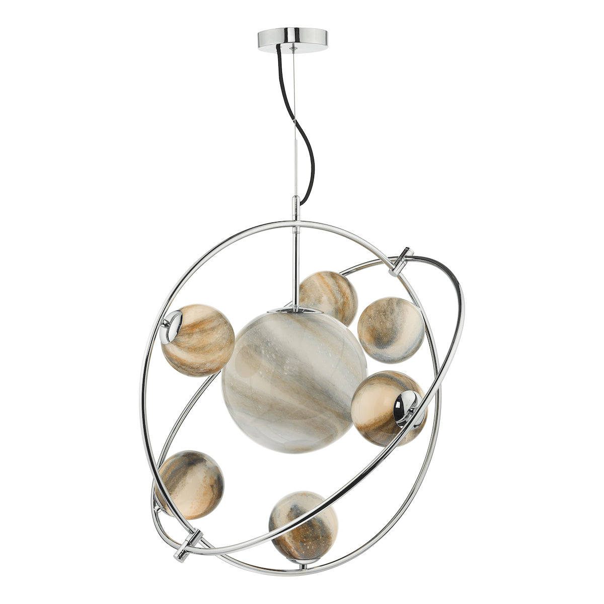 Mikara 7 Light Pendant Polished Chrome Glass<br>Marble Effect Glass