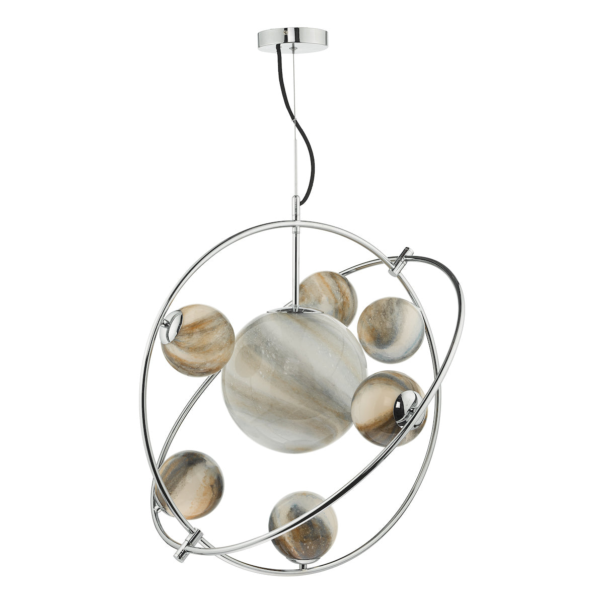Mikara 7 Light Pendant Polished Chrome Glass<br>Marble Effect Glass