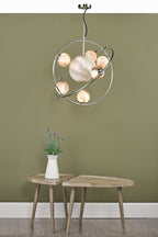 Mikara 7 Light Pendant Polished Chrome Glass<br>Marble Effect Glass