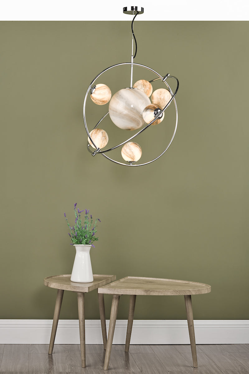 Mikara 7 Light Pendant Polished Chrome Glass<br>Marble Effect Glass