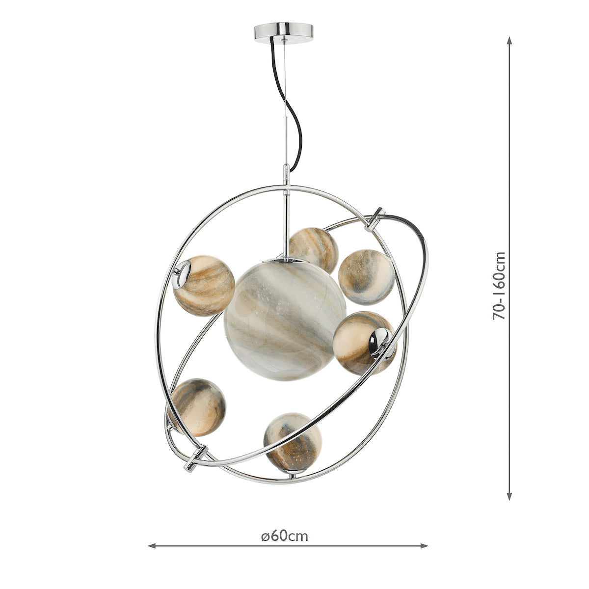 Mikara 7 Light Pendant Polished Chrome Glass<br>Marble Effect Glass