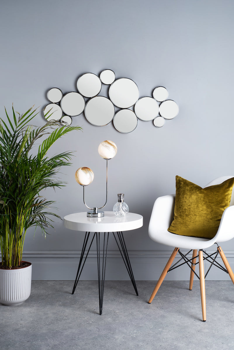 Mikara 2 Light Table Lamp Polished Chrome Planet Glass<br>Polished Chrome