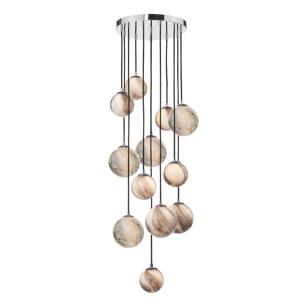 Mikara 12 Light Cluster Pendant Polished Chrome Glass 1.5M<br>Marble Effect Glass