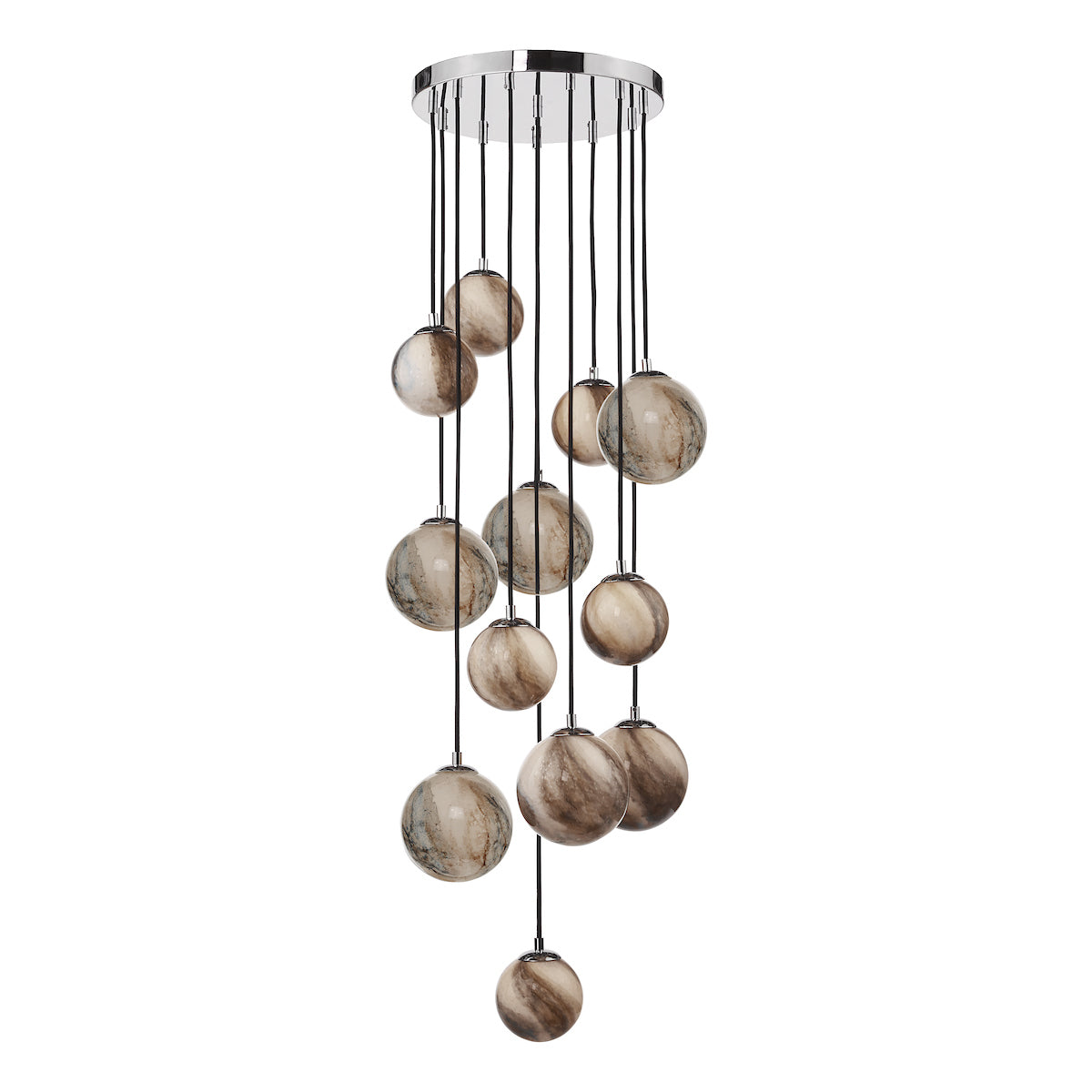 Mikara 12 Light Cluster Pendant Polished Chrome Glass 1.5M<br>Marble Effect Glass