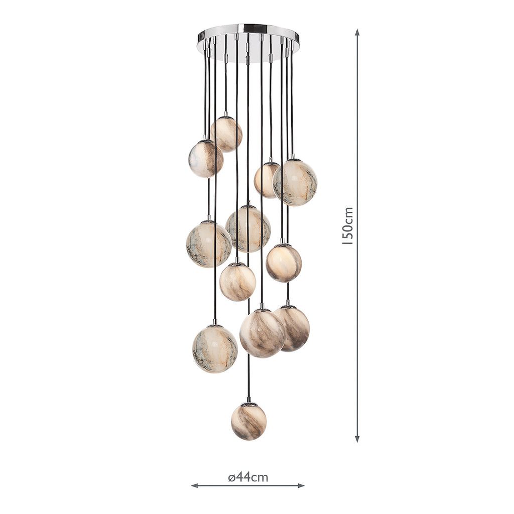 Mikara 12 Light Cluster Pendant Polished Chrome Glass 1.5M<br>Marble Effect Glass