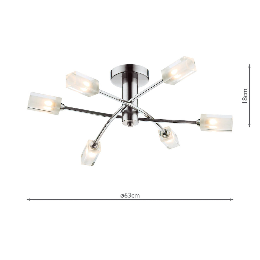 Morgan 6 Light Semi Flush Satin Chrome<br>Satin Chrome
