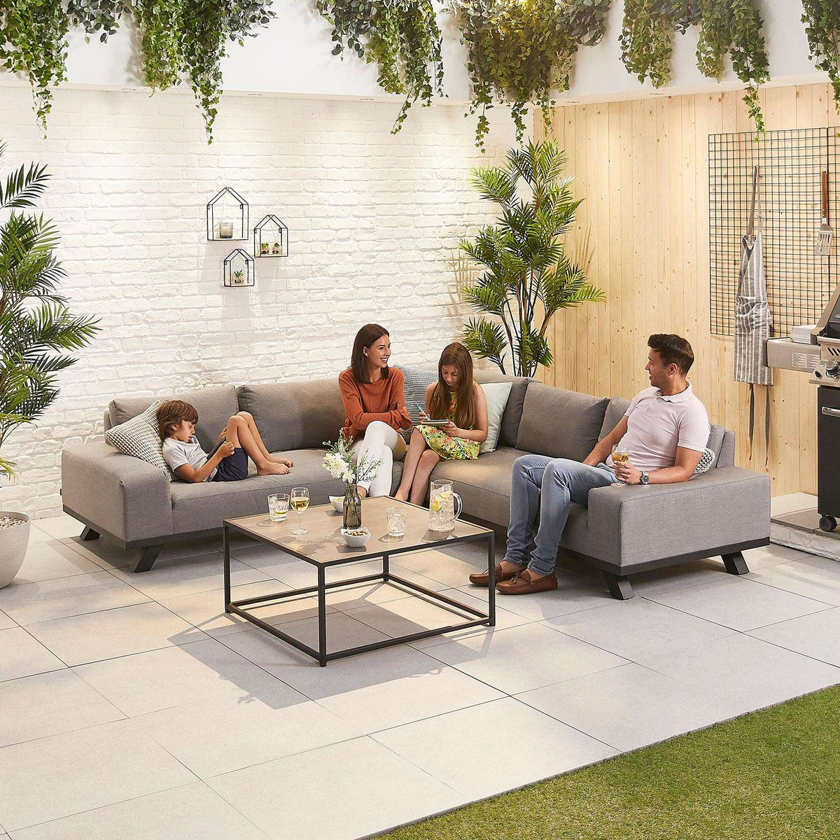 Nova <br> Tranquility Outdoor Fabric Corner Sofa Set with Coffee Table Light Grey
