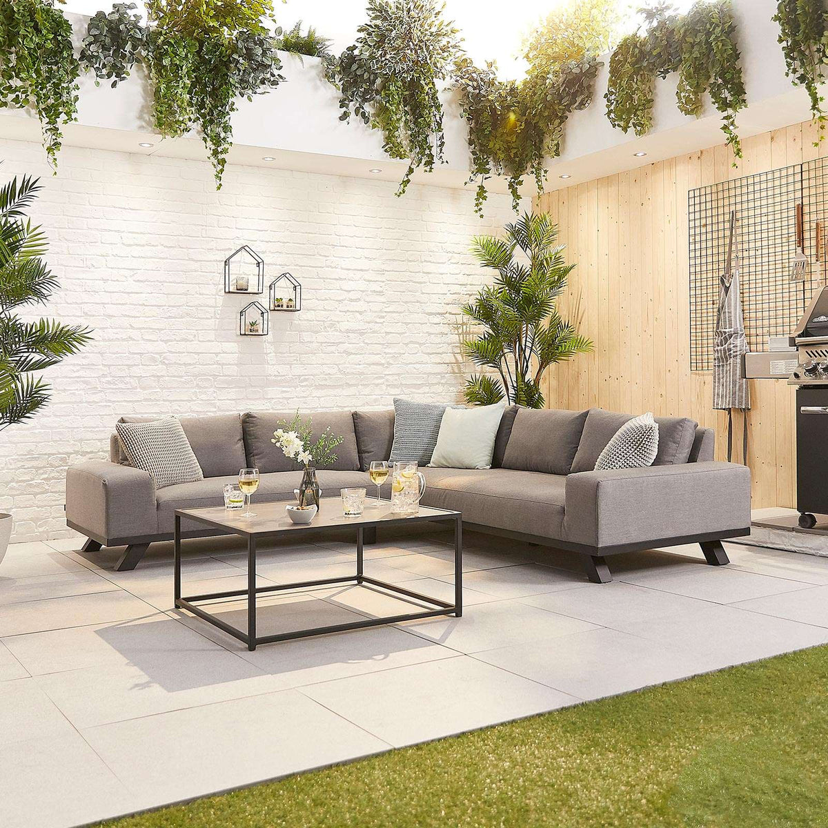 Nova <br> Tranquility Outdoor Fabric Corner Sofa Set with Coffee Table Light Grey