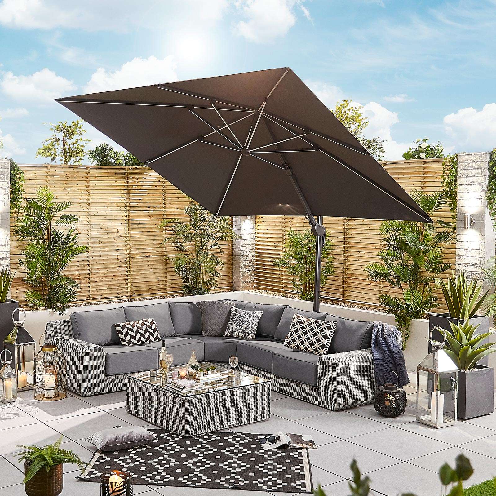 Nova <br> Galaxy LED Cantilever Parasol - 3m Square Grey - Including Base