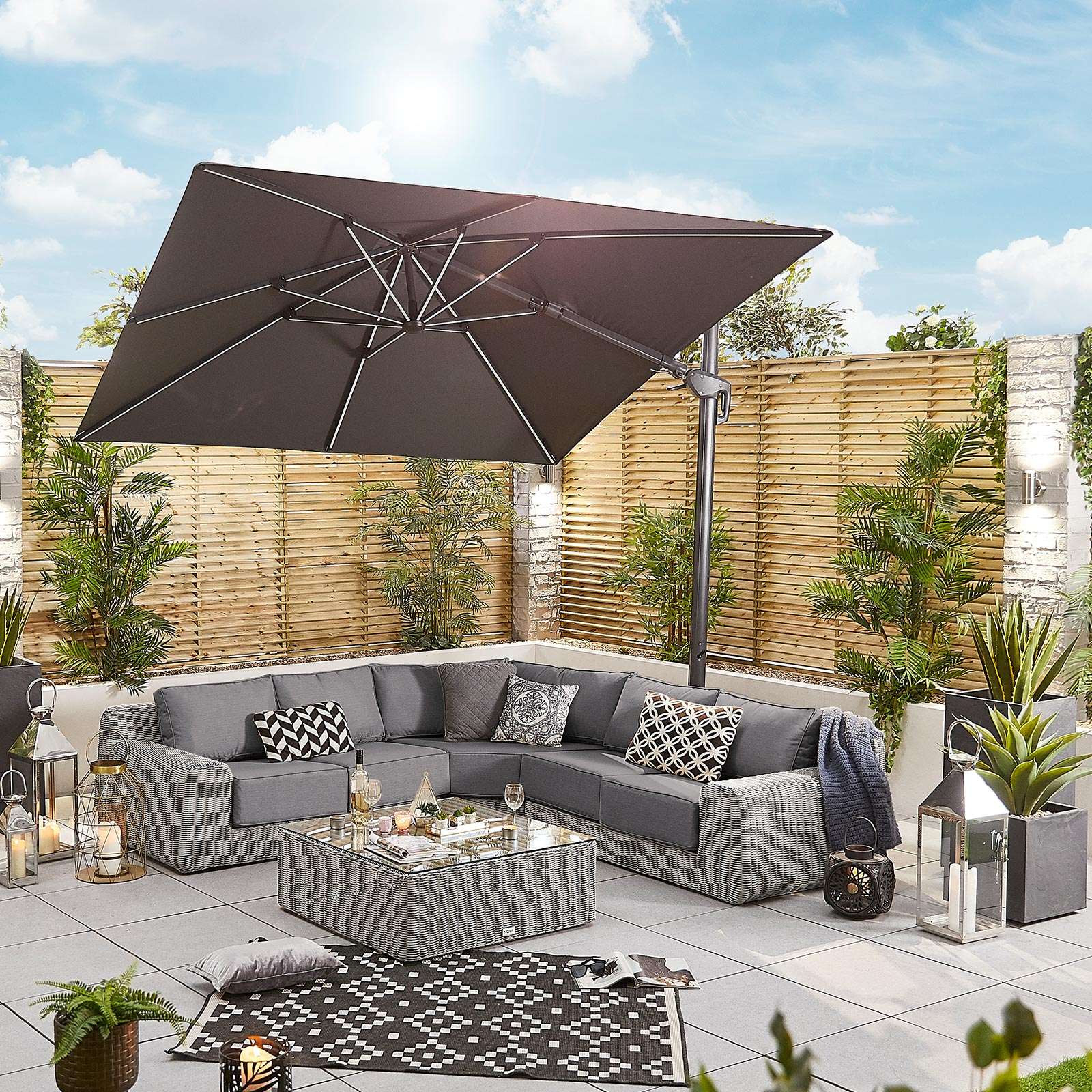 Nova <br> Galaxy LED Cantilever Parasol - 3m Square Grey - Including Base