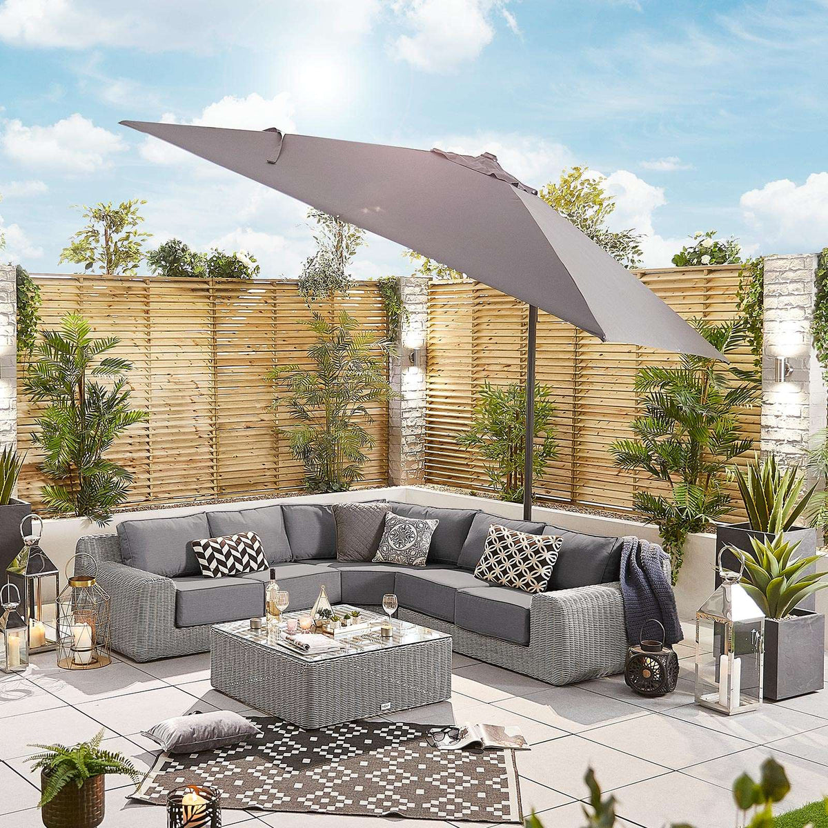 Nova <br> Galaxy LED Cantilever Parasol - 3m Square Grey - Including Base