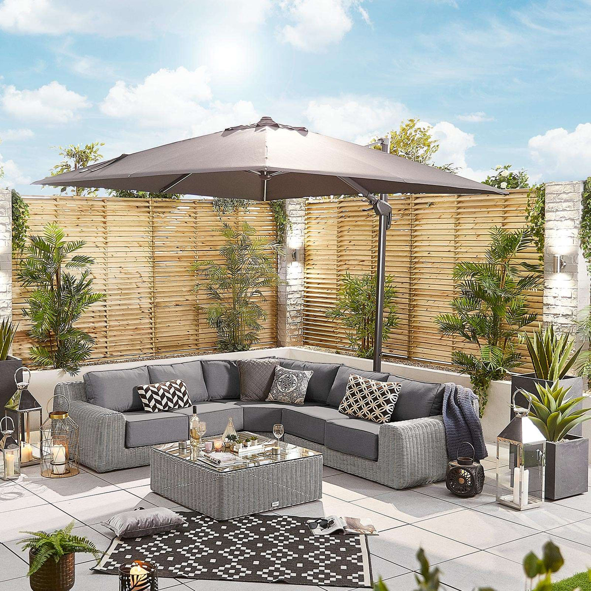Nova <br> Galaxy LED Cantilever Parasol - 3m Square Grey - Including Base