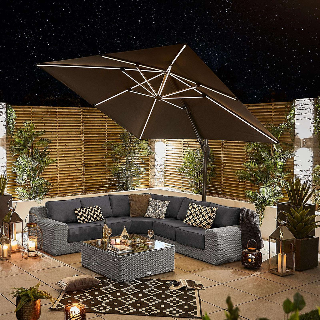 Nova <br> Galaxy LED Cantilever Parasol - 3m Square Grey - Including Base