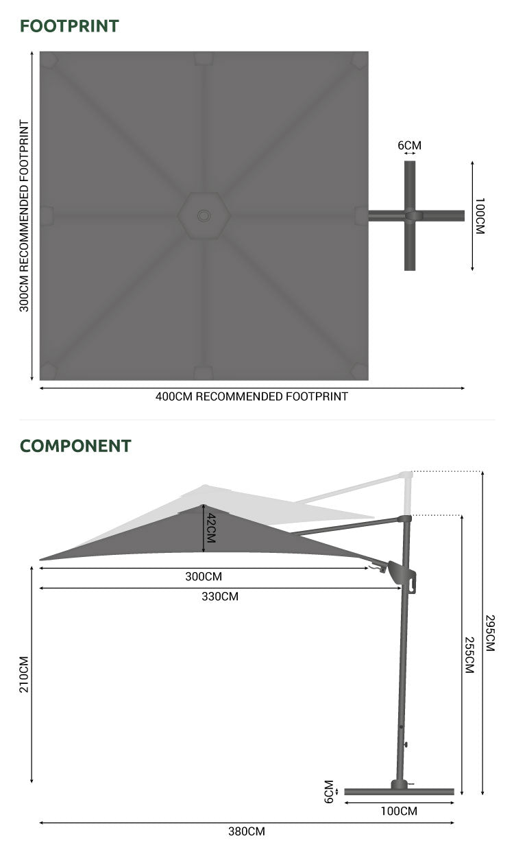 Nova <br> Galaxy LED Cantilever Parasol - 3m Square Grey - Including Base