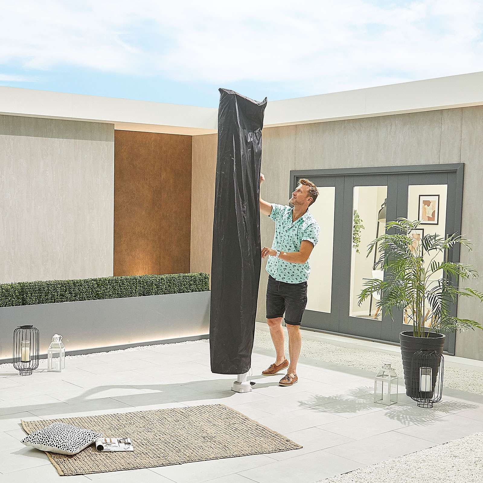 Nova <br> White Genesis Cantilever Parasol 3m x 2.5m Rectangular Grey