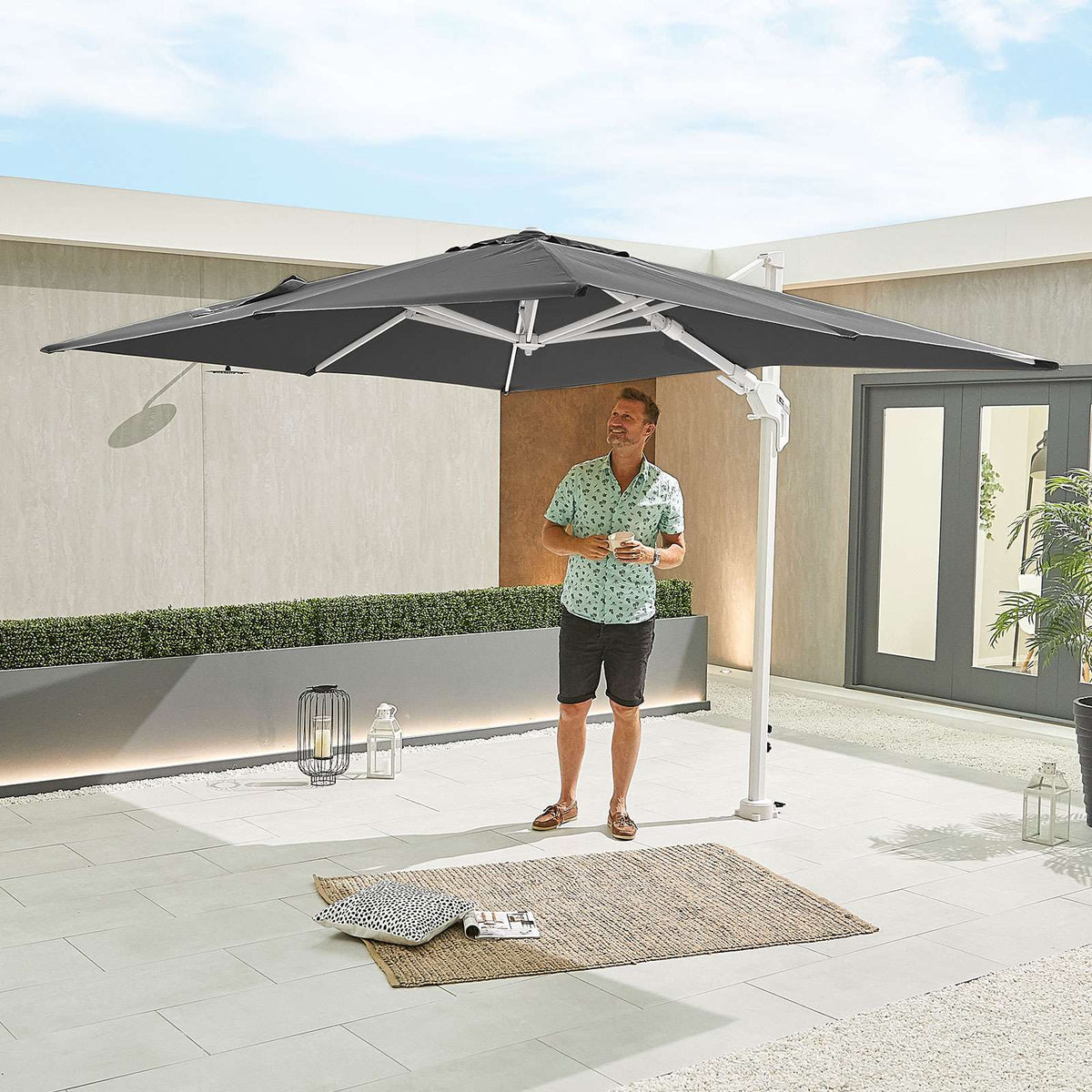 Nova <br> White Genesis Cantilever Parasol 3m x 2.5m Rectangular Grey